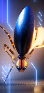 Futuristic robotic insect with neon lights, perfect for tech-themed wallpaper.