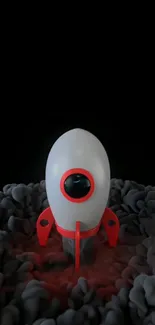 Futuristic rocket on dark abstract background with red accents.