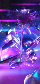 Futuristic holographic rose with cosmic background art.