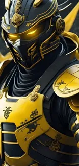 Futuristic samurai in glowing yellow armor.