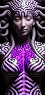 Futuristic sci-fi art wallpaper with intricate patterns on a humanoid figure.