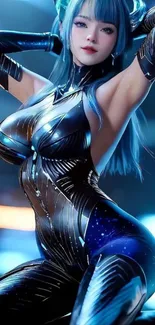 Sci-fi character in futuristic suit with blue tones
