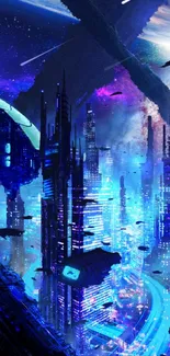 Futuristic cityscape with neon lights set in a sci-fi world.