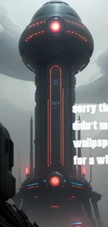 Futuristic sci-fi wallpaper with tall tower and red accents.