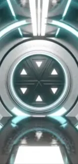 Futuristic sci-fi portal with neon lighting and geometric design