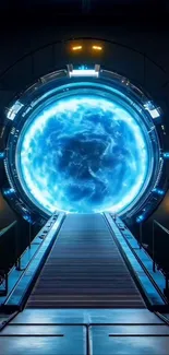 Futuristic sci-fi portal with glowing blue energy.