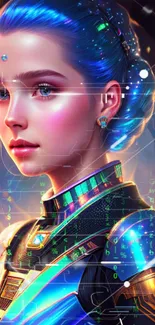 Futuristic portrait with blue hues, perfect for sci-fi themed mobile wallpaper.