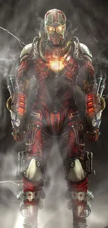 Futuristic sci-fi soldier in red armor artwork.