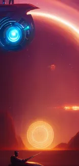 Futuristic sci-fi space wallpaper featuring glowing planets.