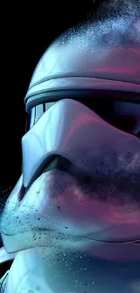 Futuristic stormtrooper with cosmic dust effect in sci-fi art style.