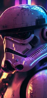 Futuristic sci-fi stormtrooper helmet in neon colors.