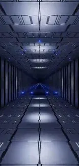 Futuristic sci-fi tunnel with blue accents and sleek design.