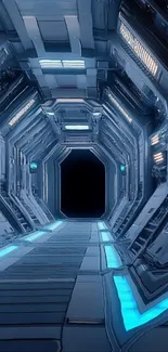 Futuristic sci-fi tunnel with blue lighting