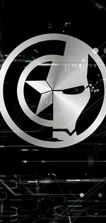 Futuristic silver emblem on black for mobile wallpaper.