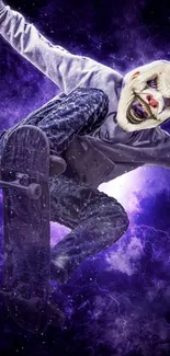 Skater in joker mask with purple electric background wallpaper.