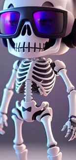 Futuristic skeleton with headphones in vibrant colors for mobile wallpaper.