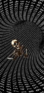 Skeleton in digital number tunnel wallpaper.