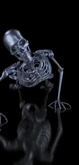 Futuristic skeleton on glossy surface wallpaper.
