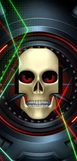 Futuristic skull and lasers on a dark background.