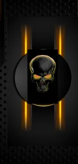 Futuristic neon skull on a dark theme wallpaper.