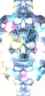 Futuristic skull design in blue on a sleek mobile wallpaper.