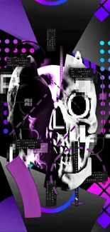 Colorful futuristic skull digital art wallpaper with neon accents.