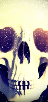 Futuristic skull wallpaper with glowing effects and dark contrasts.