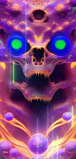 Vibrant futuristic skull art with neon colors and intricate textures.