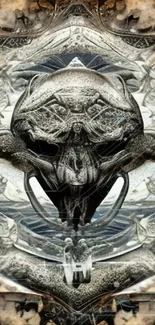 Futuristic skull art wallpaper with intricate metallic design and modern aesthetic.