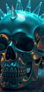 Futuristic metallic skull with mohawk spikes.