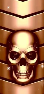 Futuristic metallic bronze skull design wallpaper.