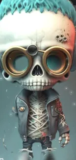 Futuristic skull character with headphones wallpaper.