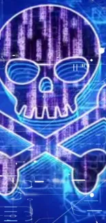 Digital skull with blue circuit background on mobile wallpaper.