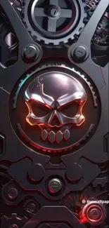 Futuristic skull gear design with metallic effect.