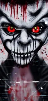 Futuristic skull wallpaper with red eyes and cyber elements.