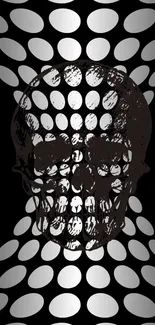 Futuristic skull wallpaper with geometric black and white patterns.