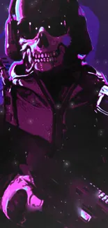 Futuristic violet skull soldier art wallpaper.