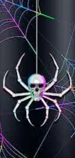 Futuristic skull spider with neon webs on a dark background.