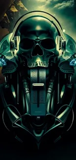 Futuristic skull artwork with tech elements and teal tones.