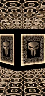 Futuristic skull tunnel design on wallpaper.