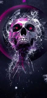 Futuristic skull with cosmic elements in dark purple hues.