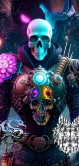 Futuristic skull warrior with vibrant colors and intricate design.