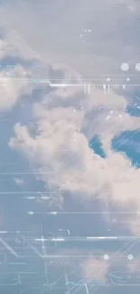 Futuristic clouds with holograms against a blue sky wallpaper.