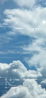 Futuristic cloud and tech overlay mobile wallpaper.