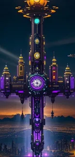 Futuristic cityscape with vibrant colors and intricate designs.