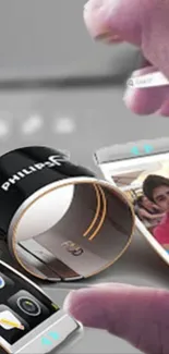 Futuristic concept art of a smartwatch with advanced features.