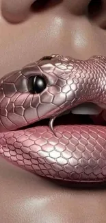 Futuristic artwork of lips with snake texture.