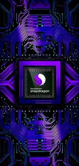 Futuristic Snapdragon circuit design wallpaper in electric purple.