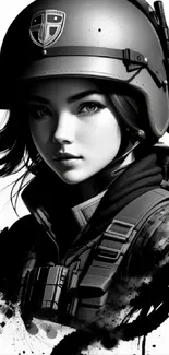 Futuristic black and white soldier digital art wallpaper for mobile devices.