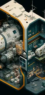 Intricate futuristic space station interior design wallpaper.